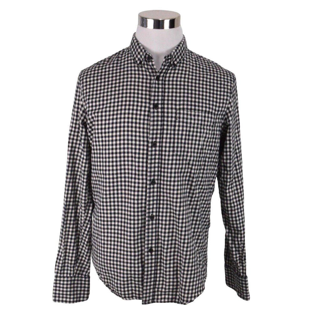 rag & bone Mens Shirt Medium Slim Fit Black White Check 100% Cotton